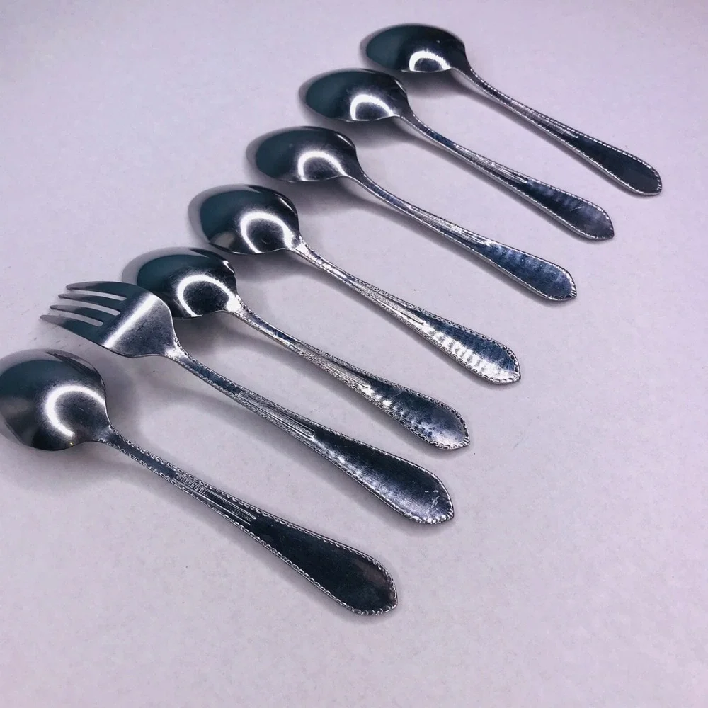 Reed & Barton Beaded Stainless Flatware Replacement Spoon‎ Dinner Fork Set 7 Pc